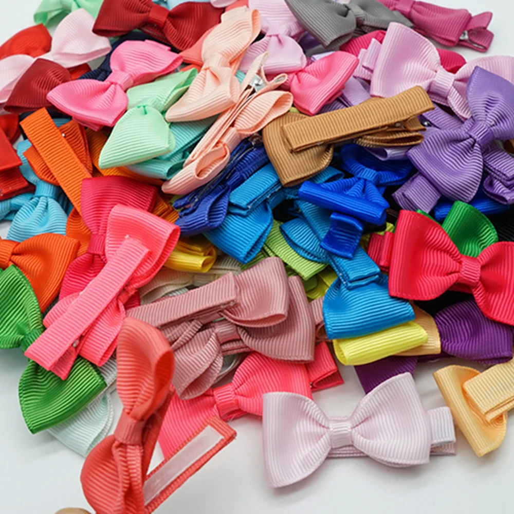 10pcs/lot Solid Color Grosgrain Ribbon Bowknot Toddler Hair Clips Handmade Bows Baby Girls Barrettes Bangs Hairpins Photo Props