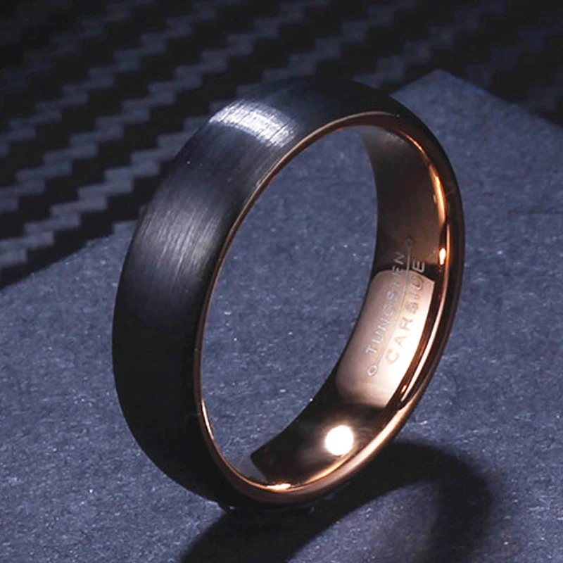 Rose Gold Color Rings for Men Black Tungsten Carbide Wedding Band Cool Finger Ring Couple Lovers Jewelry Comfort Fit Wholesale