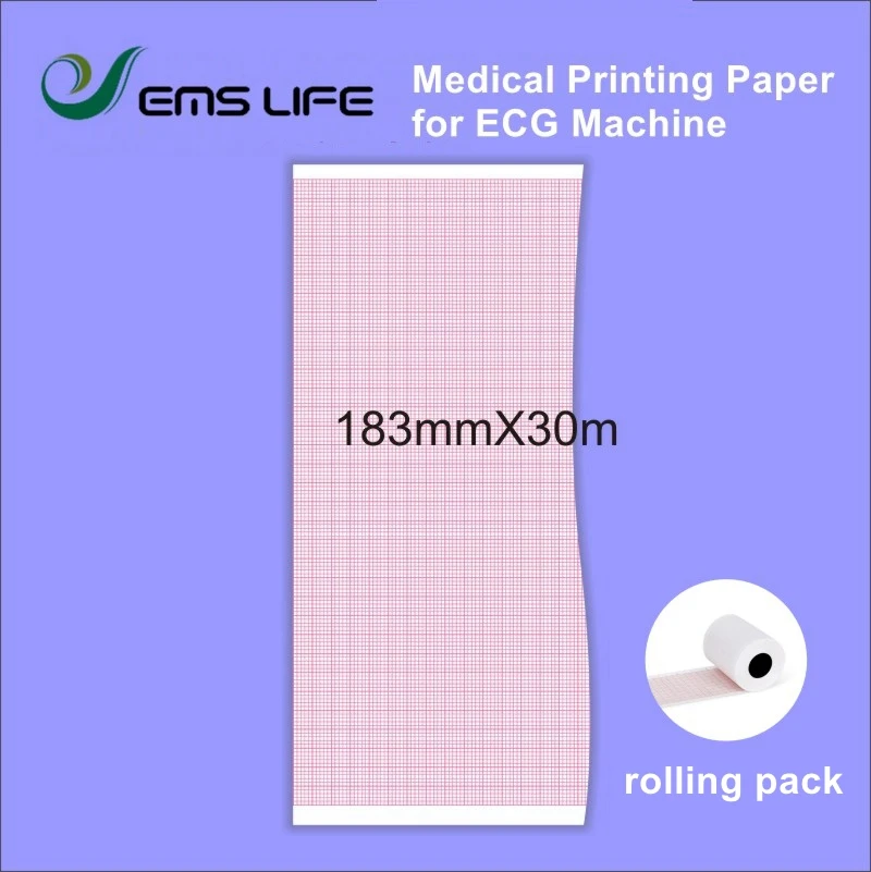 medical printing paper compatible for patient monitor EKG machine 183mm*30m rolling 5pcs packin