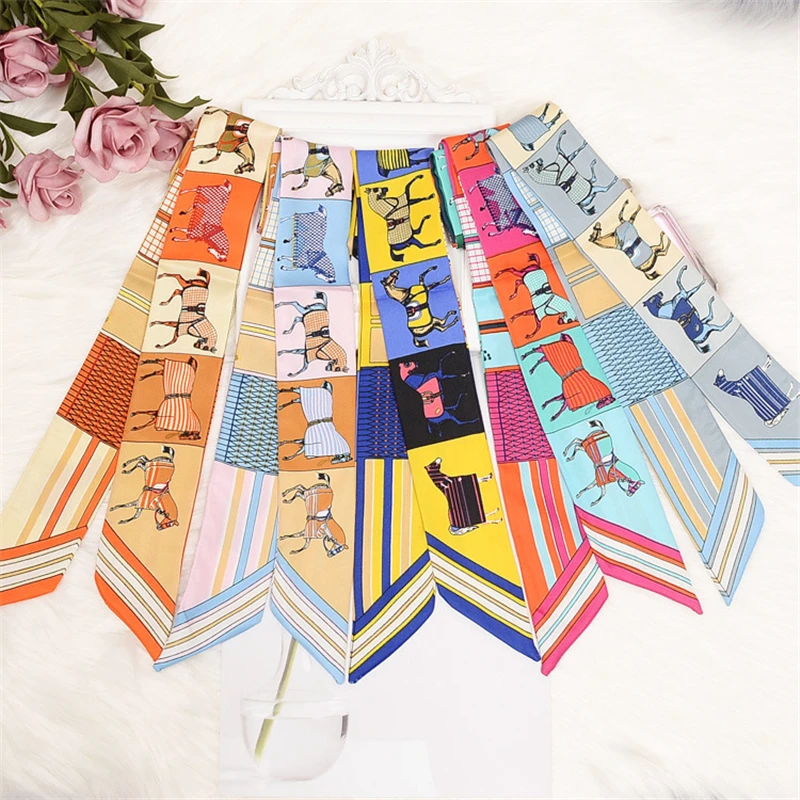 New Twill Scarf For Women Fashion Small Narrow Hair Band Girl Shirt Neckcloth Tie Bag Handle Ribbon Headband Hijab Bandana