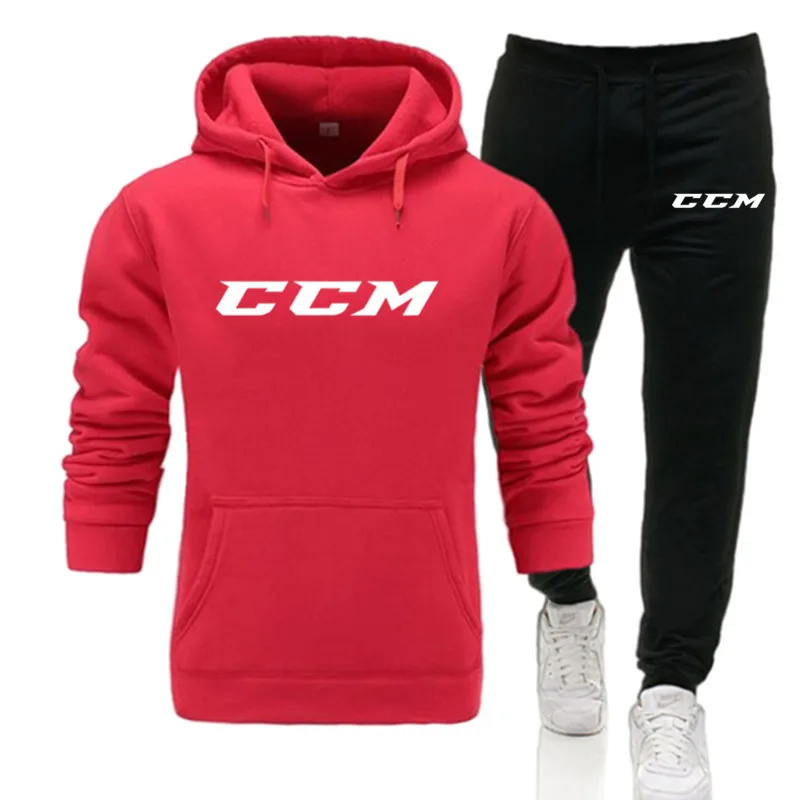 Men CCM Tracksuit Casual 2 Pieces Sets Sweatshirt Hooded+Sweatpants CCM Print Sportswear Mens Clothes Jogger Sport Suit