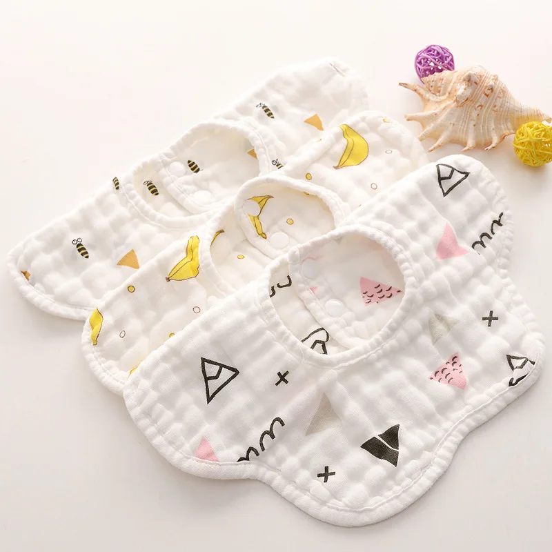 Cotton Gauze 360° Rotating Petal Bibs Rice Pocket Baby Cotton Saliva Towel