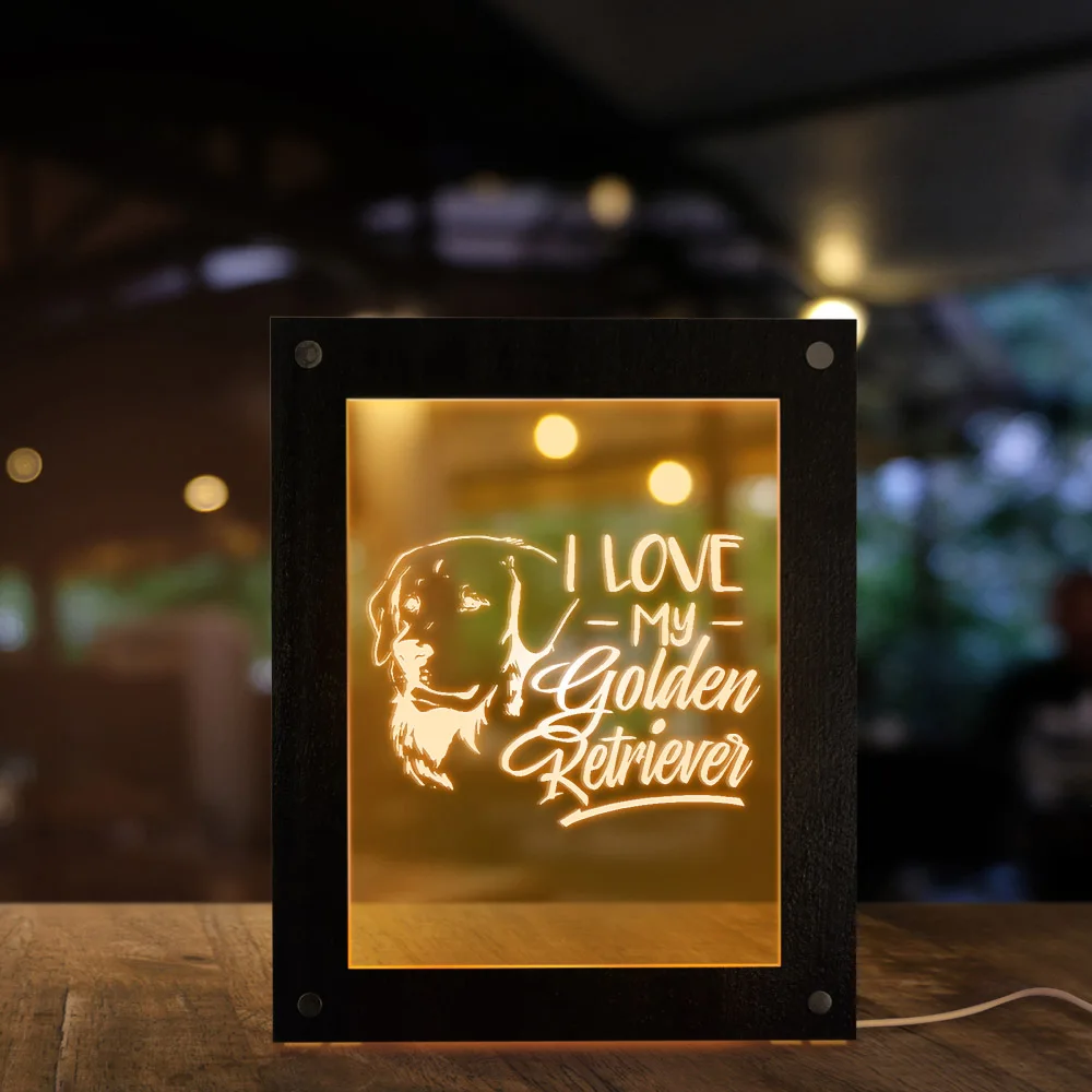 I Love My Golden Retriever Puppy Canine Animal LED Lighting Text Photo Frame Night Light Display Table Lamp Dog Pet Lover Gift