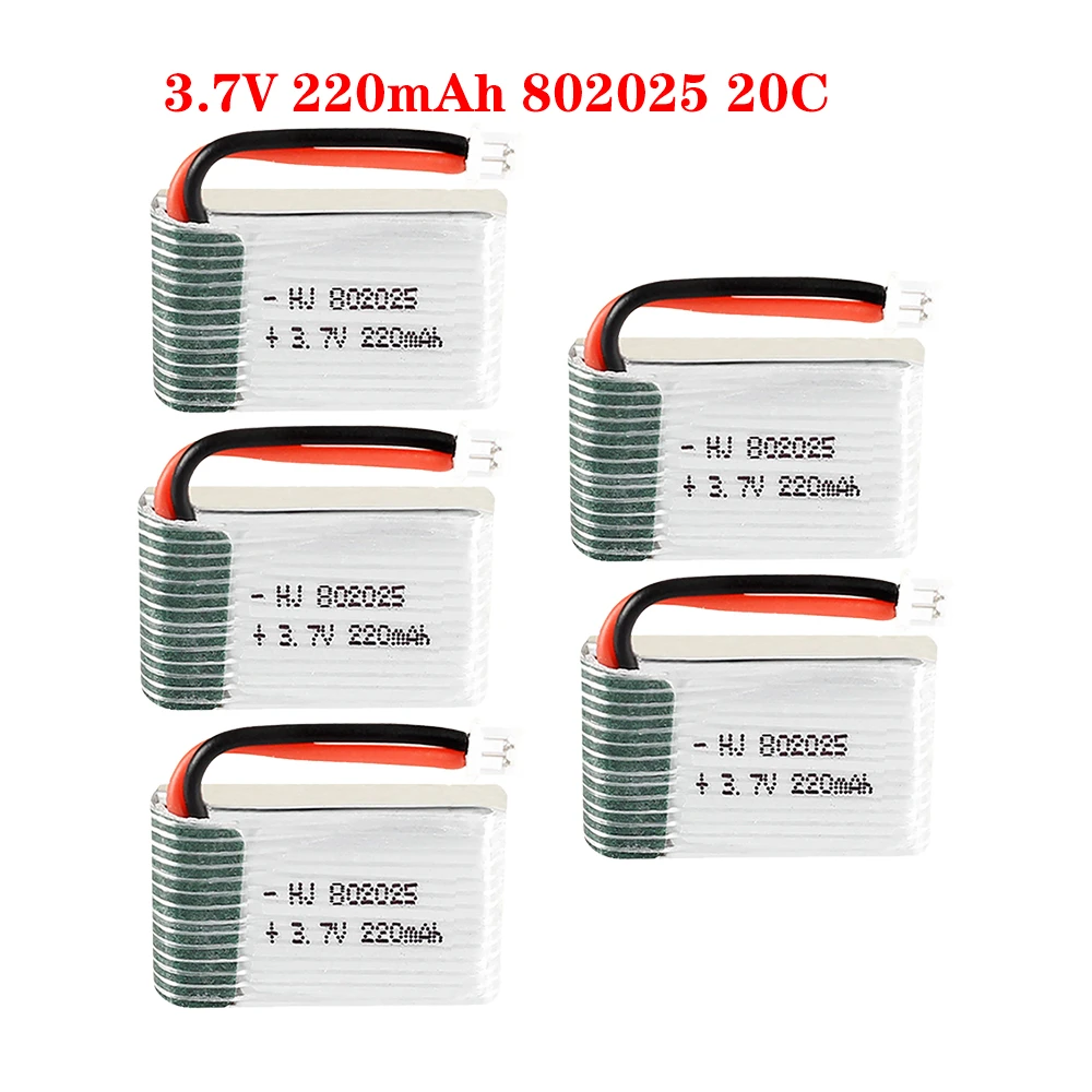 4/5pcs 3.7V 220mah Lipo Battery PH1.25 Plug Connector For RC Drone Mini Quadcopter Helicopter Spare Parts 802025 20C Battery Set