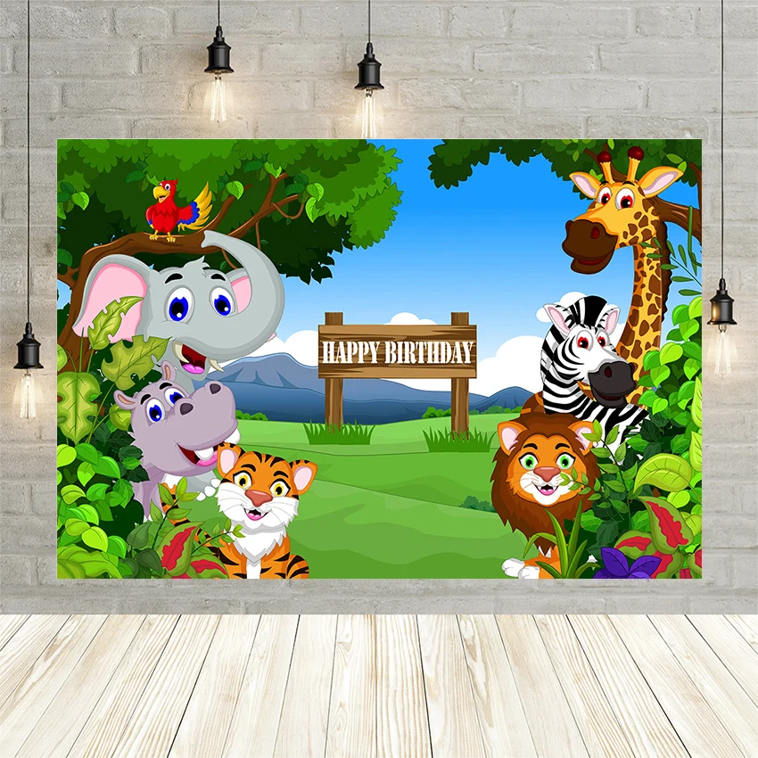 

Avezano Jungle Forest Animal Photography Background Grassland Sky Baby Birthday Party Backdrop Photo Studio Photocall Banner