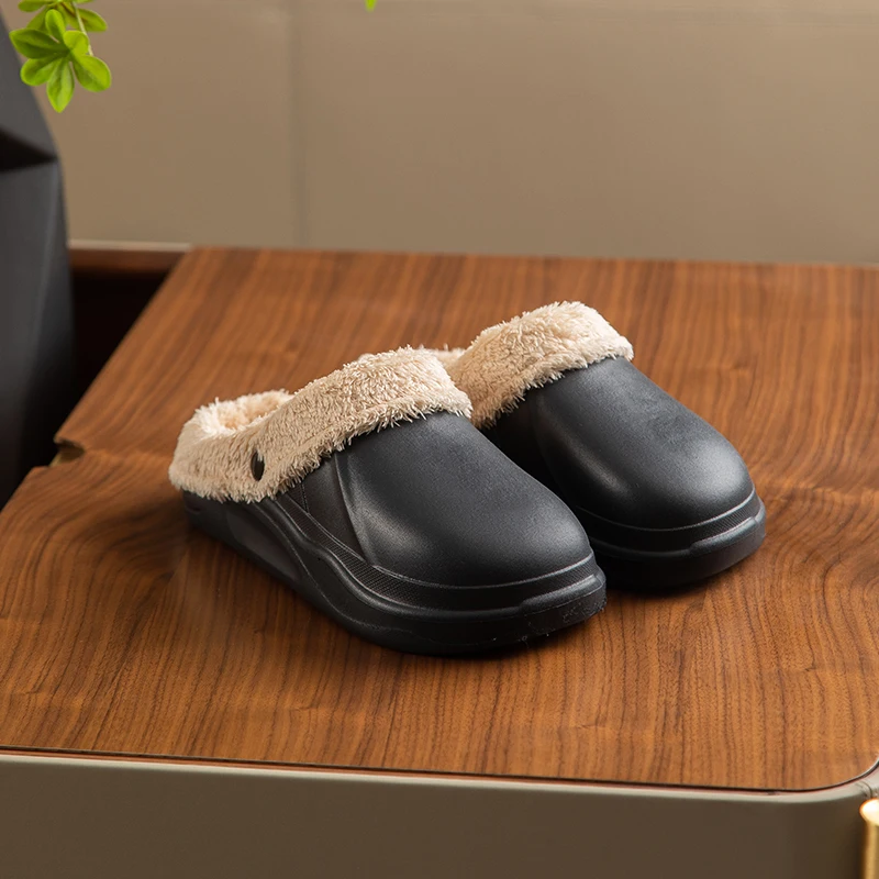 Winter Woman Man Plush Waterproof Warm Fur Slippers Lady Clogs Lovers Home Mules Indoor Floor Cotton Shoes for Female Size 35-44