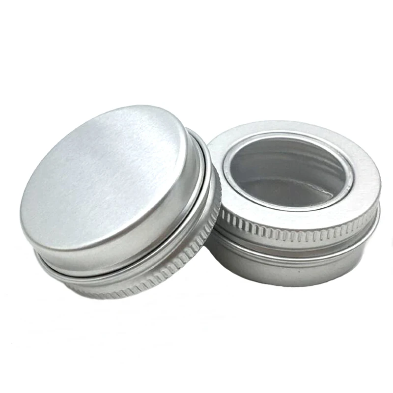 50pcs 15ml Nail Art Accessories Storage Box Aluminum Jars with Clear Window Empty Cosmetic Metal Tin Containers Packaging Cans