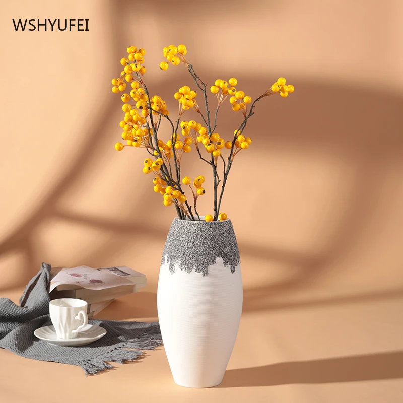 Ceramic big mouth wide Nordic creative minimalist TV cabinet vase set simulation pomegranate fruit flower arrangement ornaments