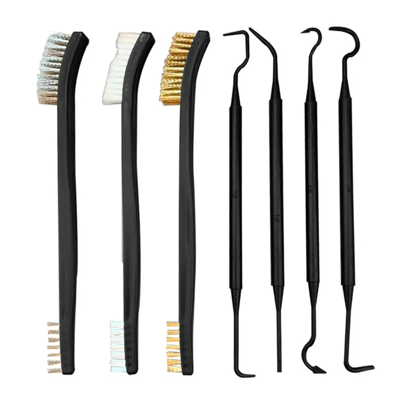 Double-end 3pcs Steel Wire Brush & 4pcs Nylon Pick Set Universal Hunting Gun Cleaning Kit Tactical Rifle Gun Cleaning Tool