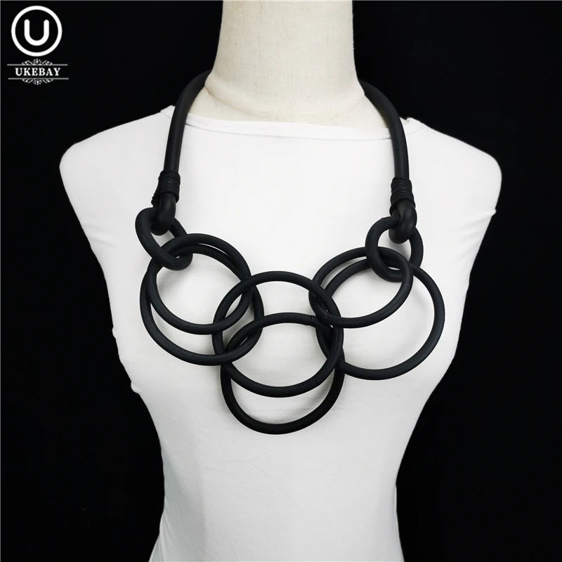 UKEBAY New Pendant Necklace Handmade Circle Bohemia Style Sweater Necklaces Women Rubber Jewelry Party Clothes Accessories Punk
