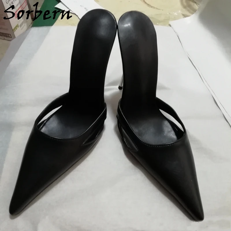 Sorbern-zapatos de tacón de aguja de 12Cm para mujer, tacones de Metal deslizantes con punta estrecha, talla Us10, Mules laterales huecos para fiesta, Sissy Lady Guys