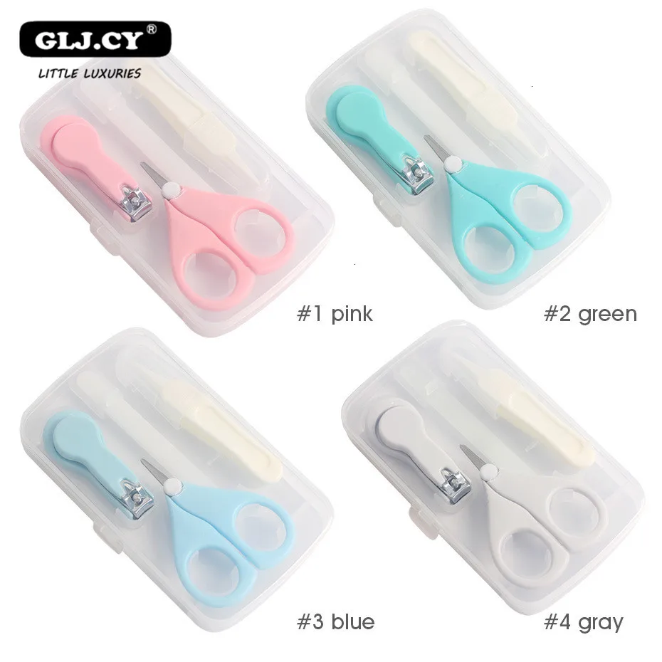 4 Uds. Kits de cuidado de la salud para bebés, juego de cuidado de uñas para bebés, tijeras recortadoras de dedos infantiles, cortaúñas, caja de