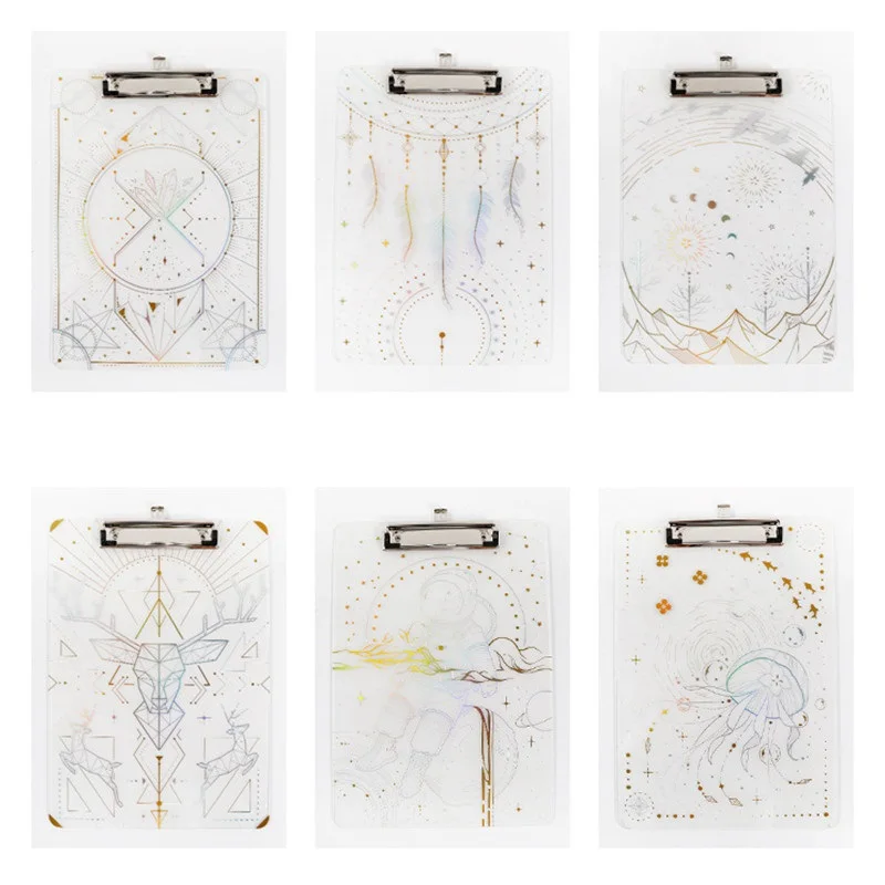 A4 Starry Sky Acrylic Clipboard Bill Clip Mat Writing Splint Hanging Folder Student Painting Pad Board School Office Supply