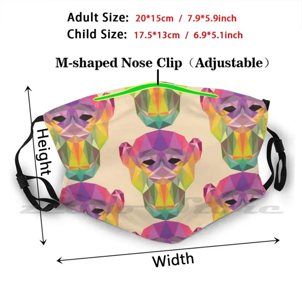 Geometric Chimpanzee Washable Trending Customized Pm2.5 Filter Mask Geometric Chimpanzee Geometric Chimp Chimpanzee Monkey