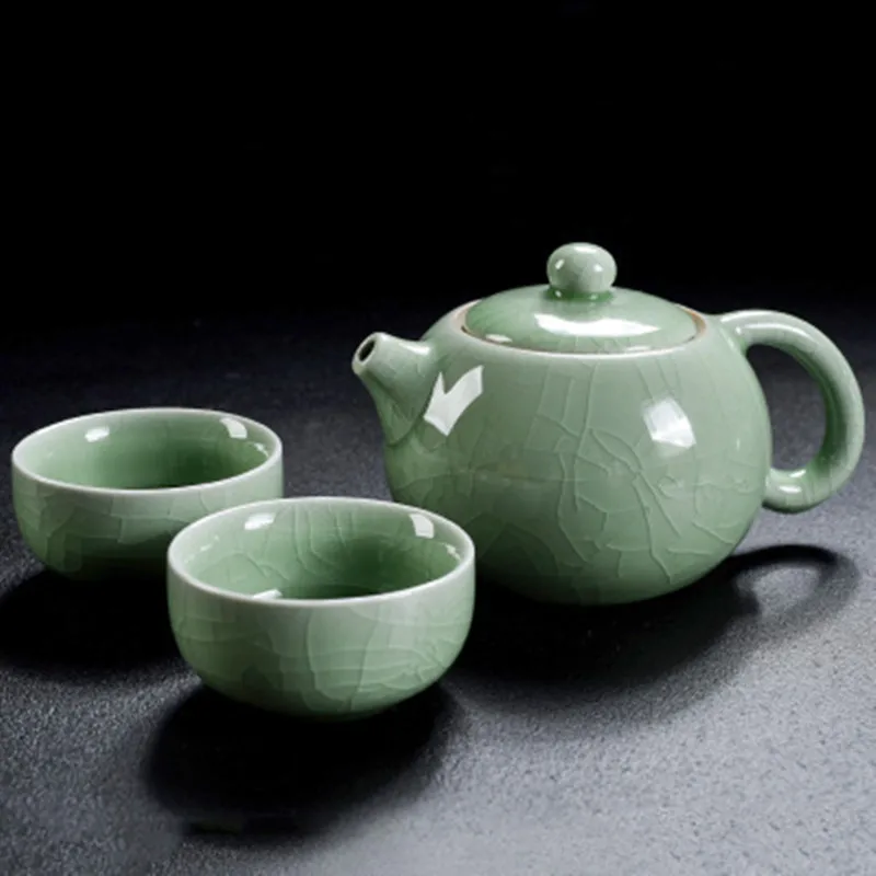 Ge kiln Tea Cup Set Ice Cracked Tea Pot Kit Celadon  Ru Kiln Glaze Chinese kung-fu Ceramic Tea Cups Xi Shi Pot