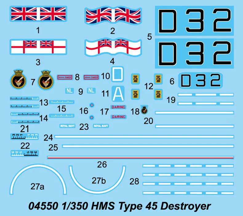 Trumpeter 04550 1/350 Scale HMS Daring Type 45 Destroyer Handmade Ship Toy Hobby Military Assembly Plastic Model Building Kit