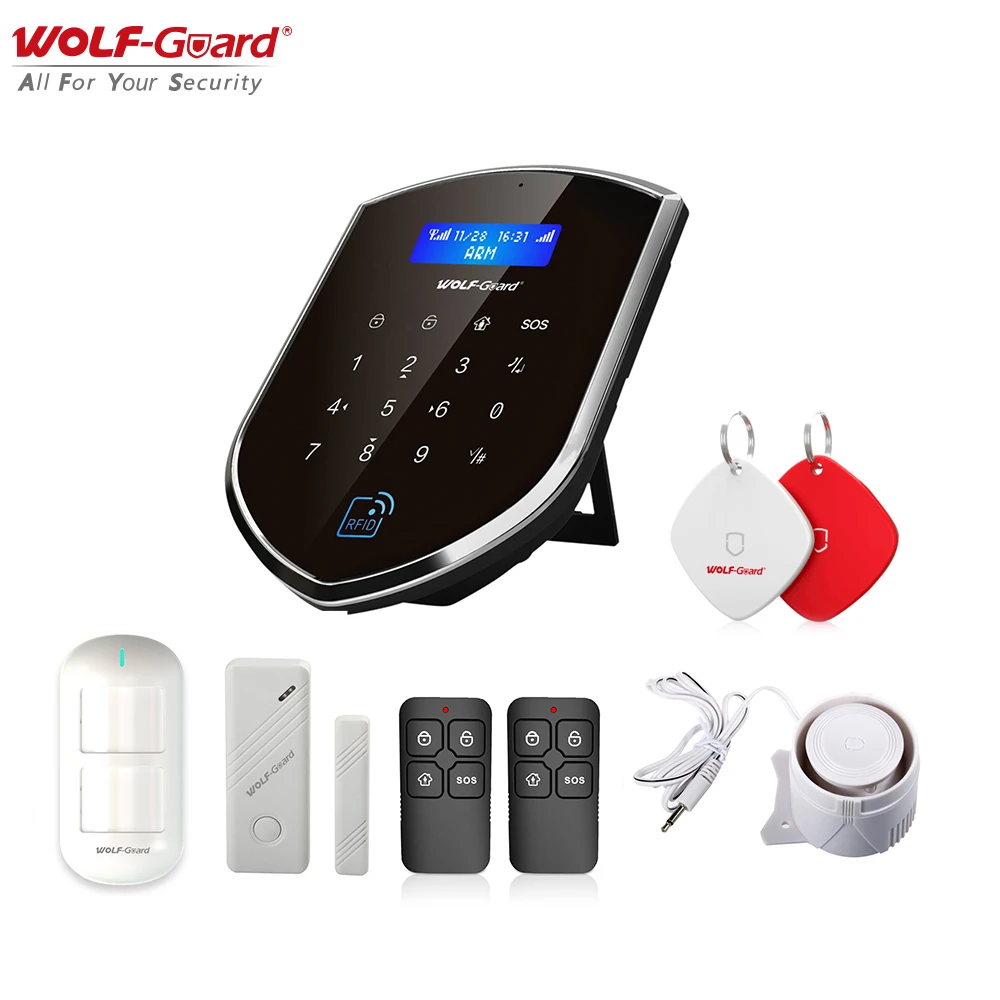 

Wolf-Guard Smart 3G/GSM 2.4G Wifi DIY Wireless Home Security Burglar Alarm System Door Sensor PIR Motion Detector Keyfobs 433MHZ