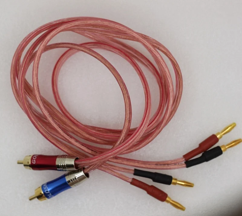 1 para Fever AV Lotus Audio Wire Line One Point Two RCA to 2 Banana Head Conversion Cable Speaker Plugs