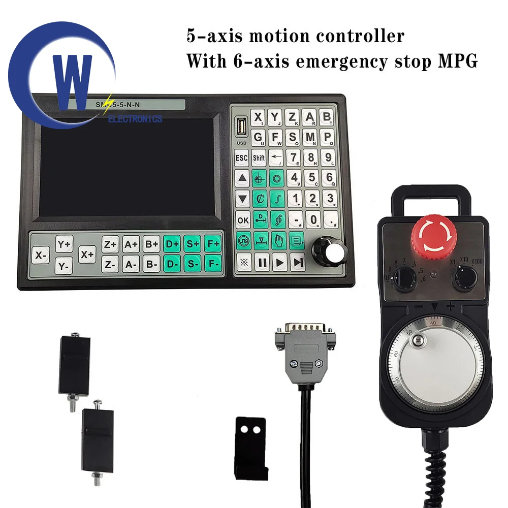 

USB Controller SMC5-5-N-N CNC 5-Axis Offline Mach3 500khz G-Code 7-Inch Large Screen 6-Axis Emergency Stop Handwheel MPG