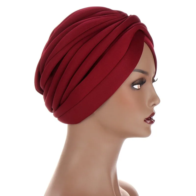 

Hot New Headwraps Hats for Women Solid Twist Ruffle Cotton Caps Chemo Beanies Turban Headwear Hats