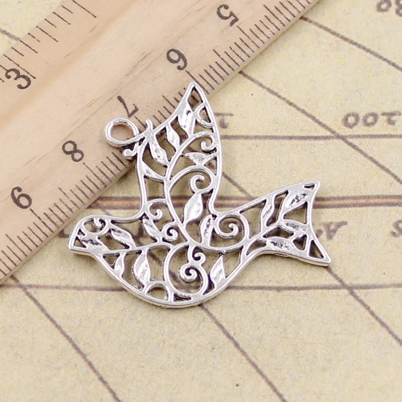 10pcs Charms Hollow Peace Dove 36x32mm Tibetan Bronze Silver Color Pendants Antique Jewelry Making DIY Handmade Craft