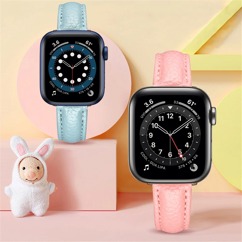 

Strap For Apple Watch 6 Se Band 40mm 44mm Leather Bracelet For Iwatch Bands Series 5 4 3 38mm 42mm Women Narrow 14mm Width Belt