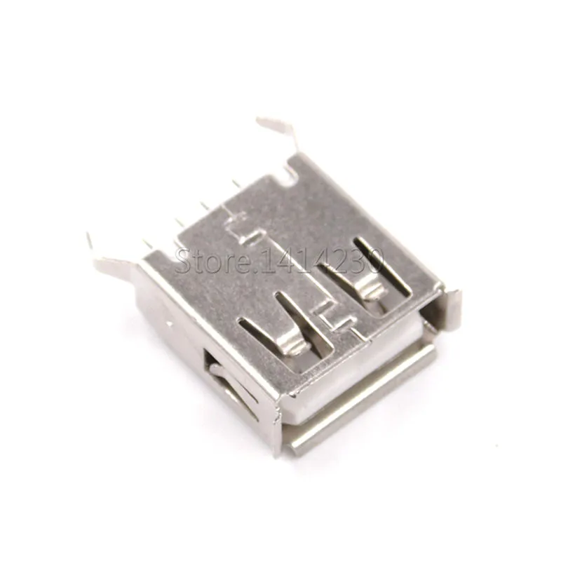 10Pcs USB Type A Female Socket 180 Degrees Vertical 4pins USB Interface Sides Of the Curved Needle