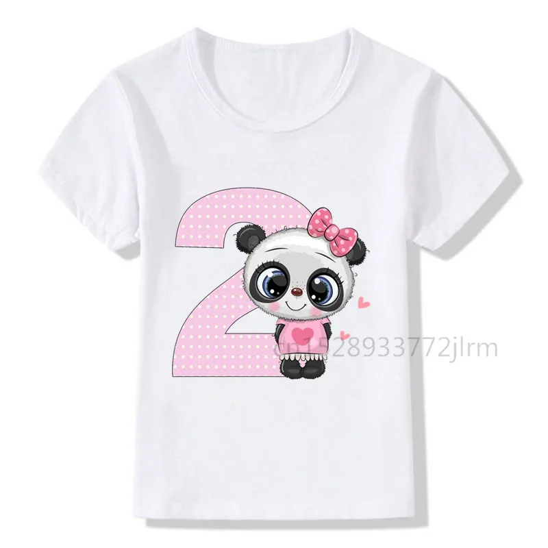 Boys Girls Cartoon Panda Birthday Number Print T Shirt Children Birthday T-shirts Baby Kids Funny Animal Gift Tshirt Present