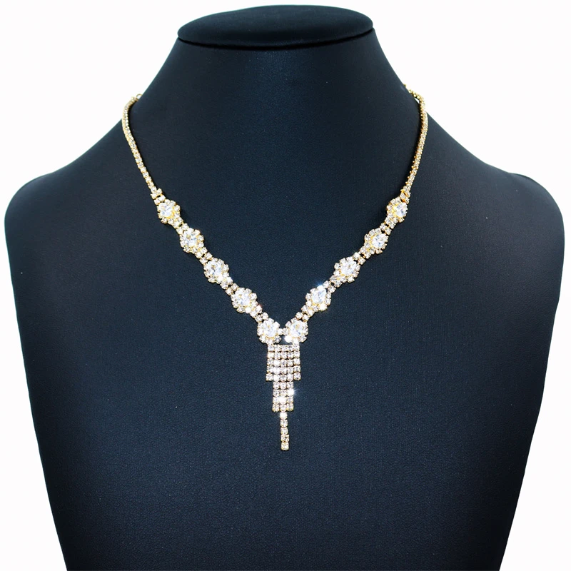 New Silver Color Bling Rhinestone Crystal Bridal Jewelry for Women Fashion Tassel Necklace Wedding Jewelry Accessories Wholesale