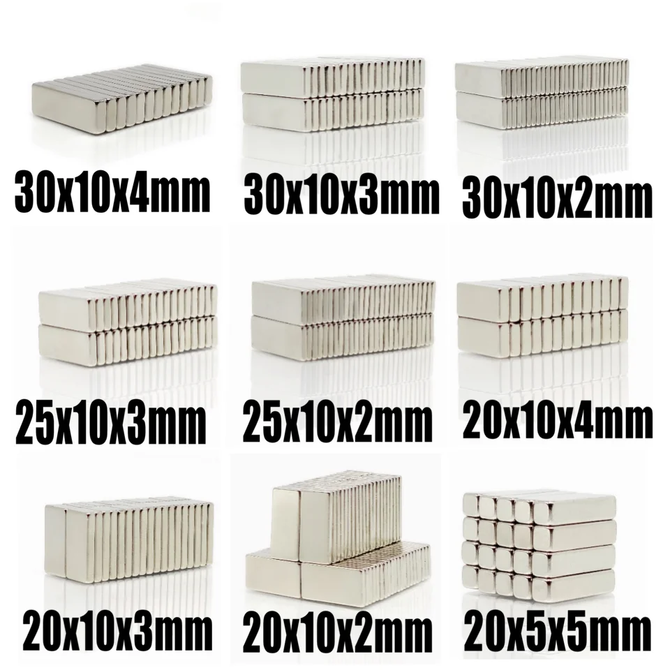 20 Pz N35 Magnete Al Neodimio Blocco 20X10X2 20X10X3 20X10X4 20X10X5 25X10X3 30X10X2 30x10x4 20X5X2 mm Blocco Bar Magneti Terre Rare