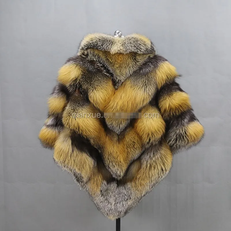 Custom New Arrival Winter Wholesale Women Fashion Free Size Fox Fur Poncho Raccoon Fur Cape Custom Color