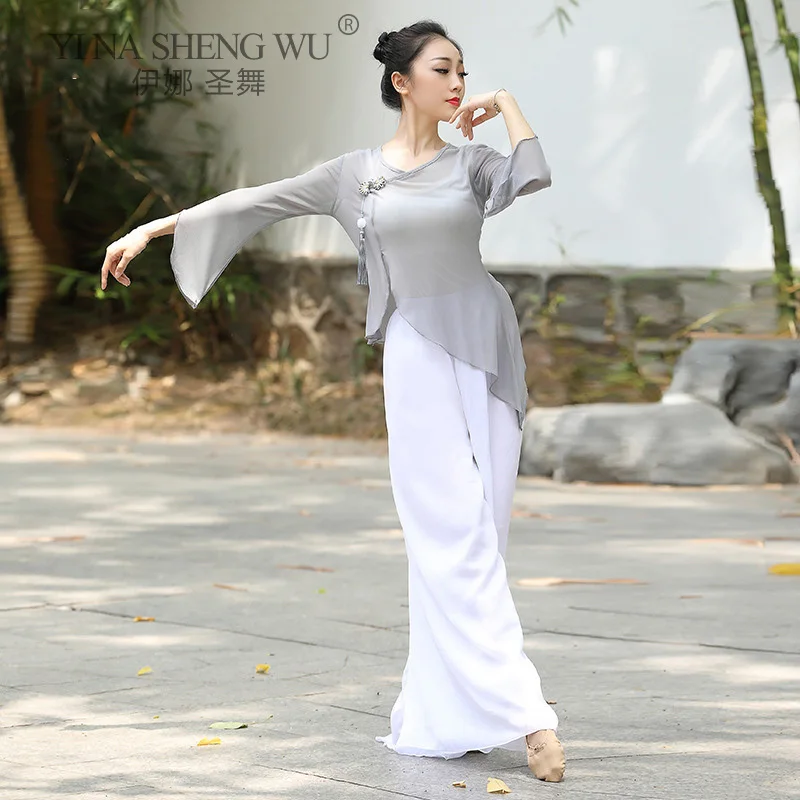 Elegant Women Classical Dance Practice Gauze Shirt Soft Stretch Body Rhyme Top Chinese Folk Dance Wear Performance Clothing New