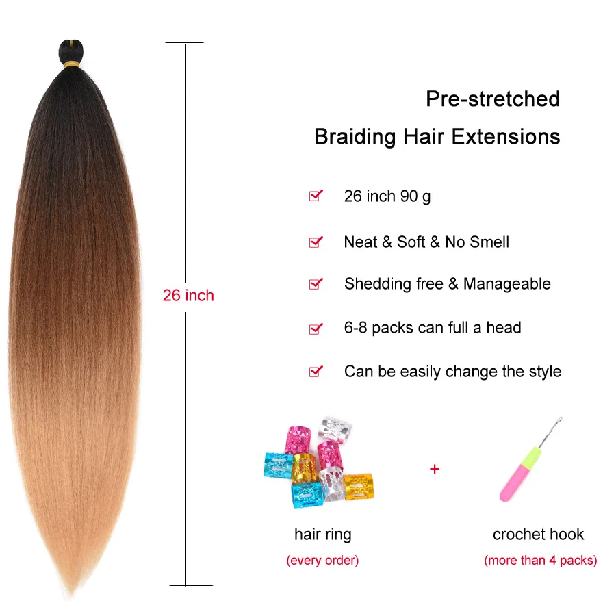 TOMO – Extensions capillaires Yaki pour tressage, cheveux synthétiques, faciles à tresser, pré-étirées