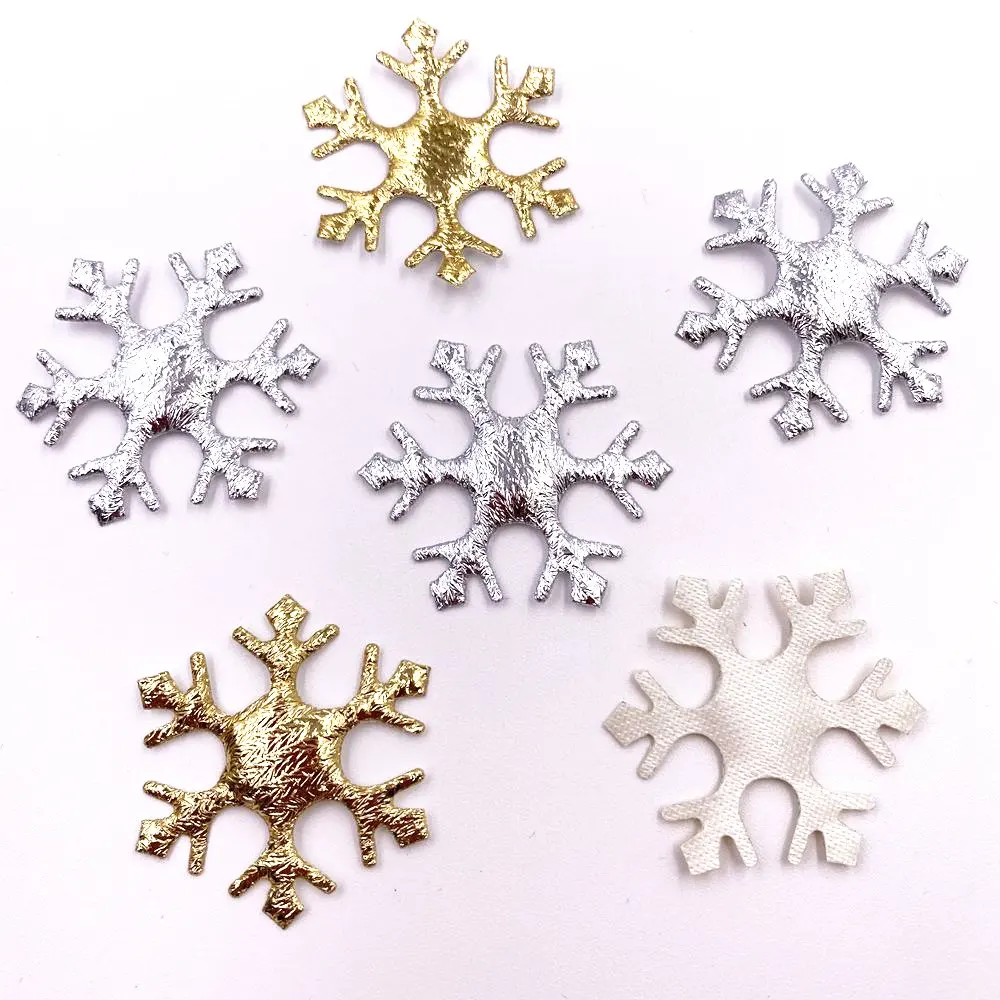 100pcs 35mm Padded Gold Silver Cloth Christmas Snowflower Patchs christmas Appliques DIY Bow Accessories Craft Supplies