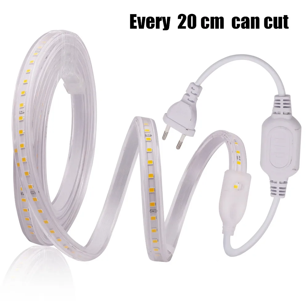 Taśma LED 220V 2835 IP67 oświetlenie zewnętrzne 20cm elastyczna lampa ledowa 120 leds/m taśma LED z wtyczką EU/UK