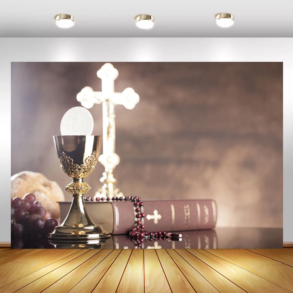 Laeacco Holy Communion Christian Bible Wine The Loard's Supper Party Baby Photo Background Photography Backdrop For Photo Studio