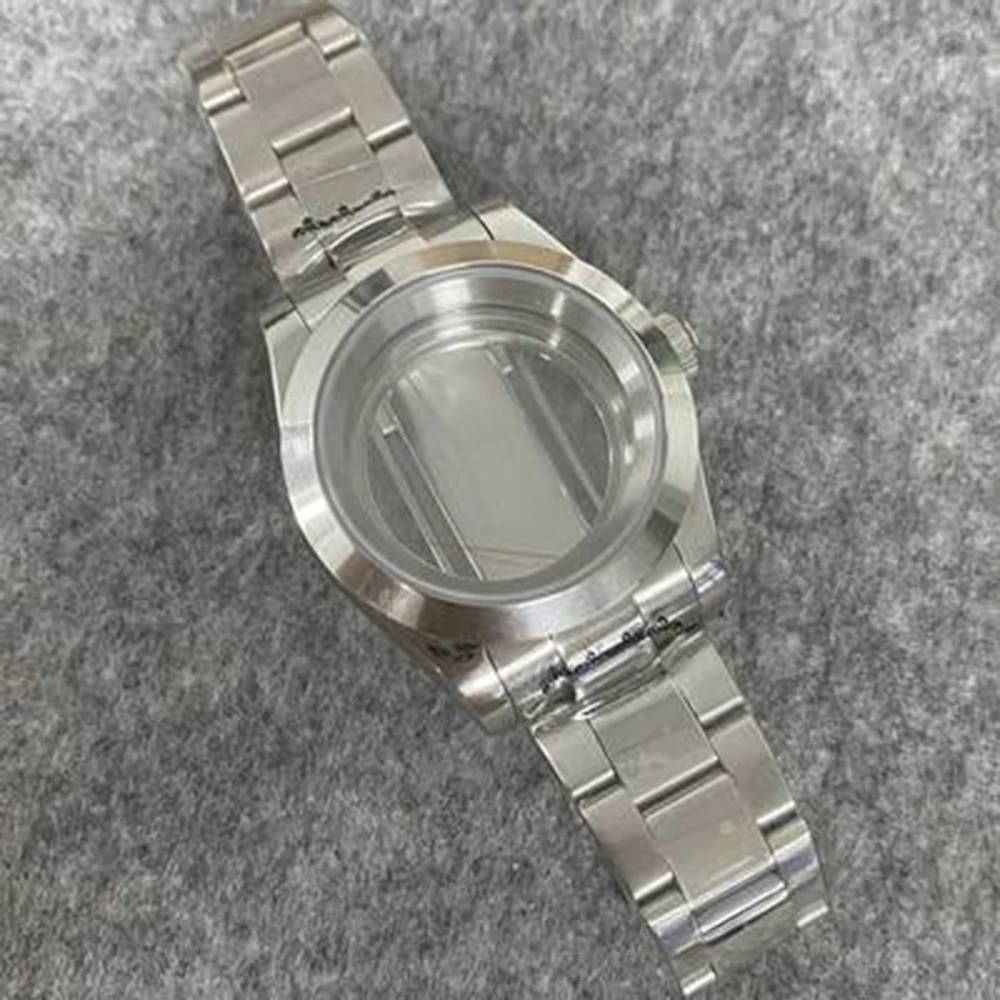 Men Watch Modify Parts Light Silver Oyster Perpetual Case 39mm Steel Strap Sapphire Glass Magnifier for NH35/NH36 Movement