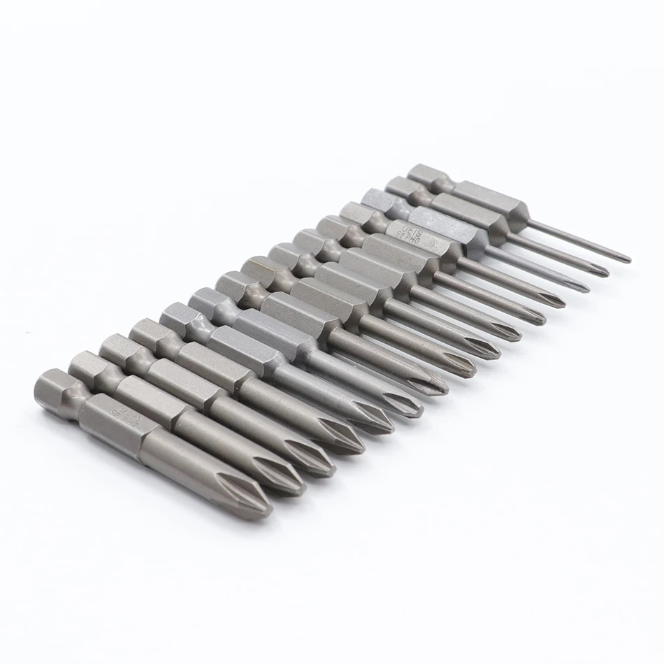 15Pcs Set 50mm 1/4 punte esagonali a croce con codolo esagonale cacciavite elettrico utensili a mano cacciavite magnetico punta da trapano S2