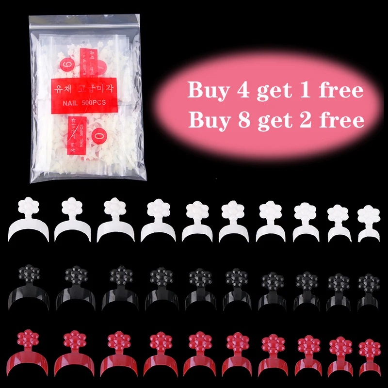 500pcs/Bag French Fake Nail Tips Plum Blossom False Nail Art  Short Tips Display Acrylic Fingernails Gel Polish Nail Makeup Tool