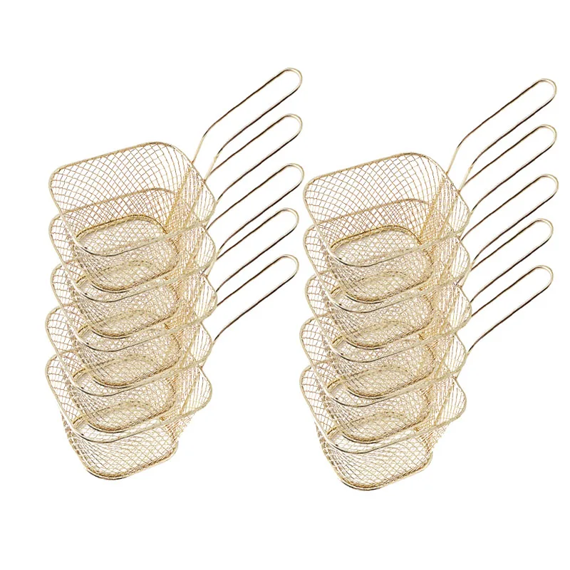 10PCS French Fries Basket Portable Stainless Steel Chips Mini Frying Basket Strainer Fryer Kitchen Cooking Chef Basket Colander