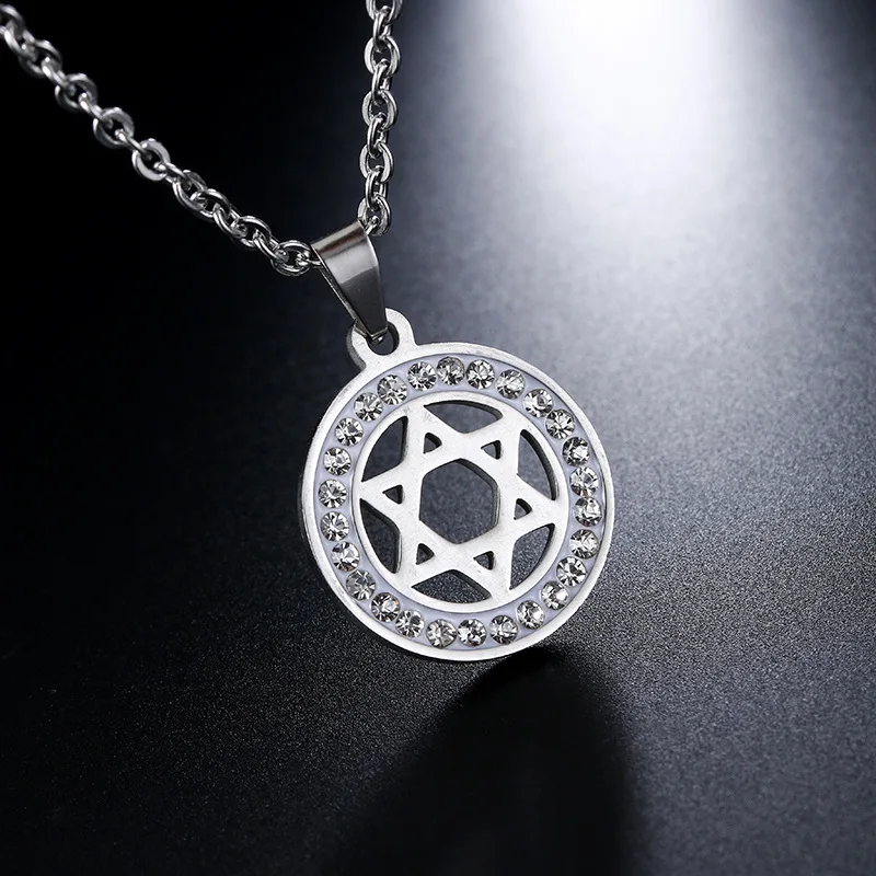 Stainless Steel Rhinestone Star of David Pendant Necklace Men Hexagram Chain On Neck Women Jewish Girl Jewelry Wedding Gift