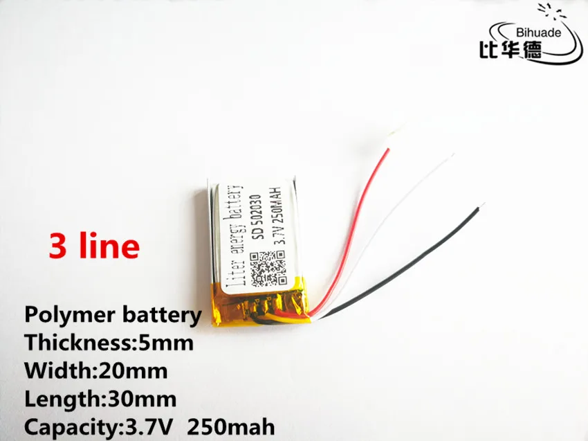 3 linie Dobra jakość 3,7 V, 250 mAH, 502030 Polimerowy akumulator litowo-jonowy / litowo-jonowy do zabawek, POWER BANK, GPS, mp3, mp4