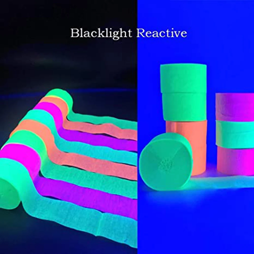 8pcs Glow in The Dark Streamers Blacklight Party Streamer Decorations Neon Crepe Paper Streamers Party Supplies Fluorescent