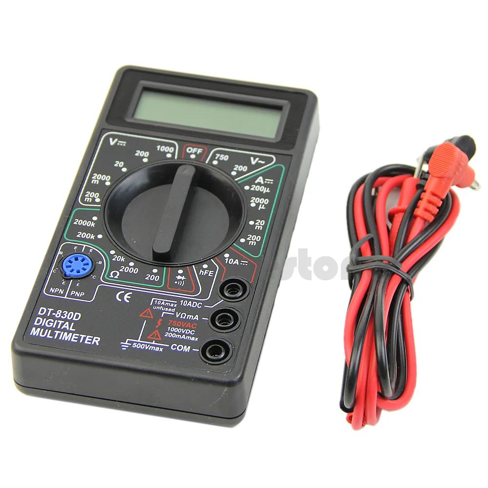 DT-830D Digital Multimeter with Buzzer Square Wave Output Voltage Ampere Ohm Tester Probe DC AC LCD Overload protection