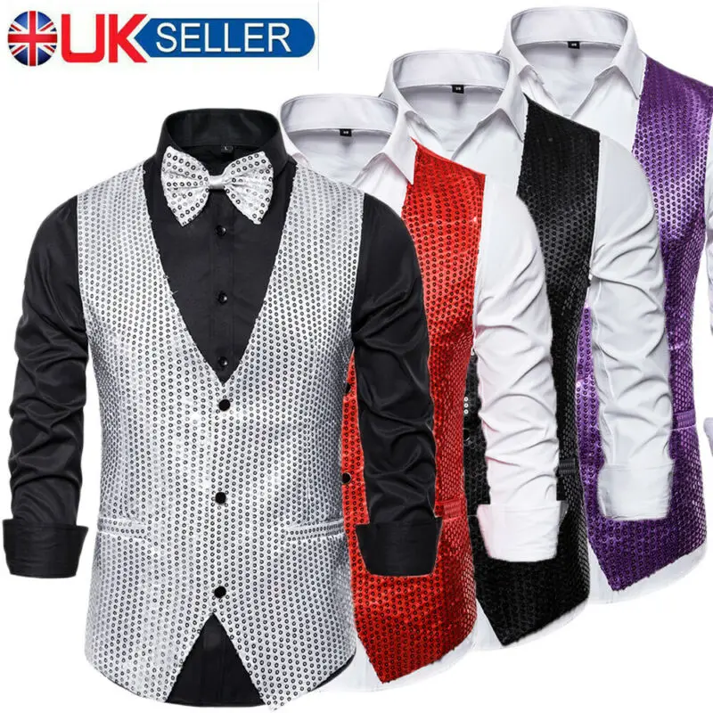 Blazer con estampado de lentejuelas para hombre, chaleco con cuello en V, adornado con purpurina, trajes de fiesta de noche, talla grande, nuevo