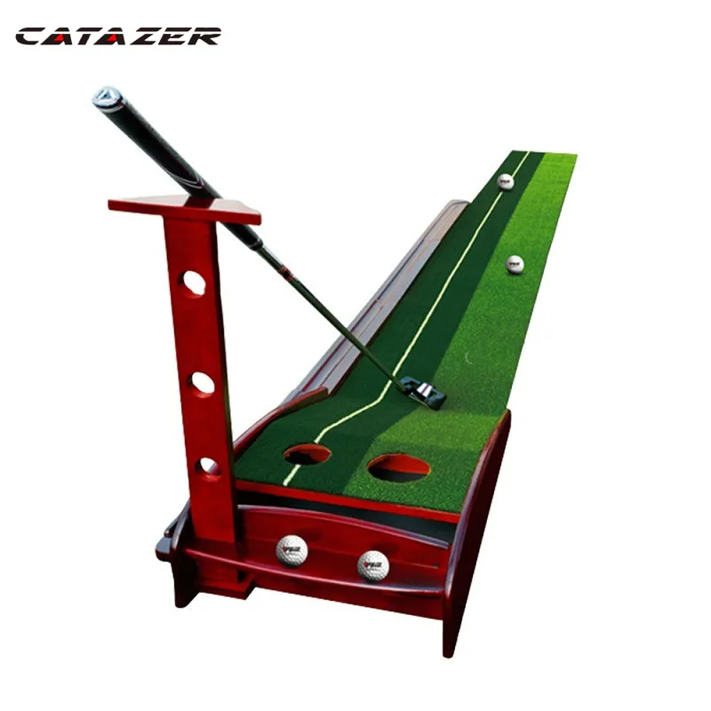 Catazer Indoor 3/3.5M Golf Putter Trainer With Solid Wood Base Golf Putting Practice Mat Portable Return Ball Golf Training Aids