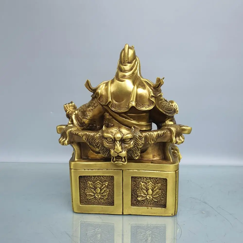 11"Xizang Folk Old Bronze Spring Autumn Guan Gong Statue Follow official seal  of Guan Gong knife Zhongyi Guan Yu view 6