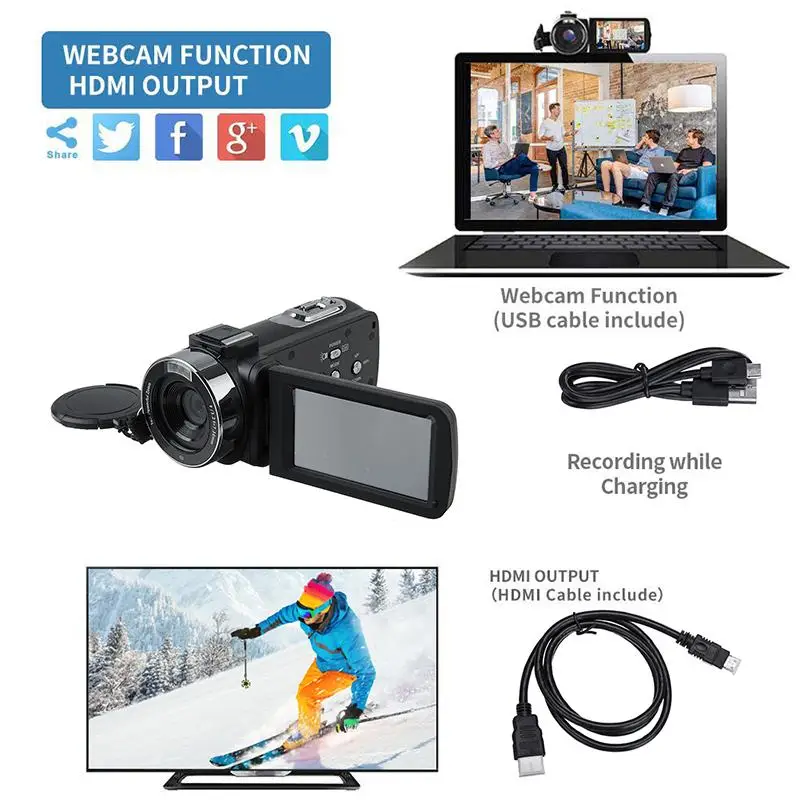 4K Ultra HD Video Camera 30MP WiFi DV Camcorder Digital Video Camera 270 Degree Rotation Touch Screen 16X Digital Zoom Camera