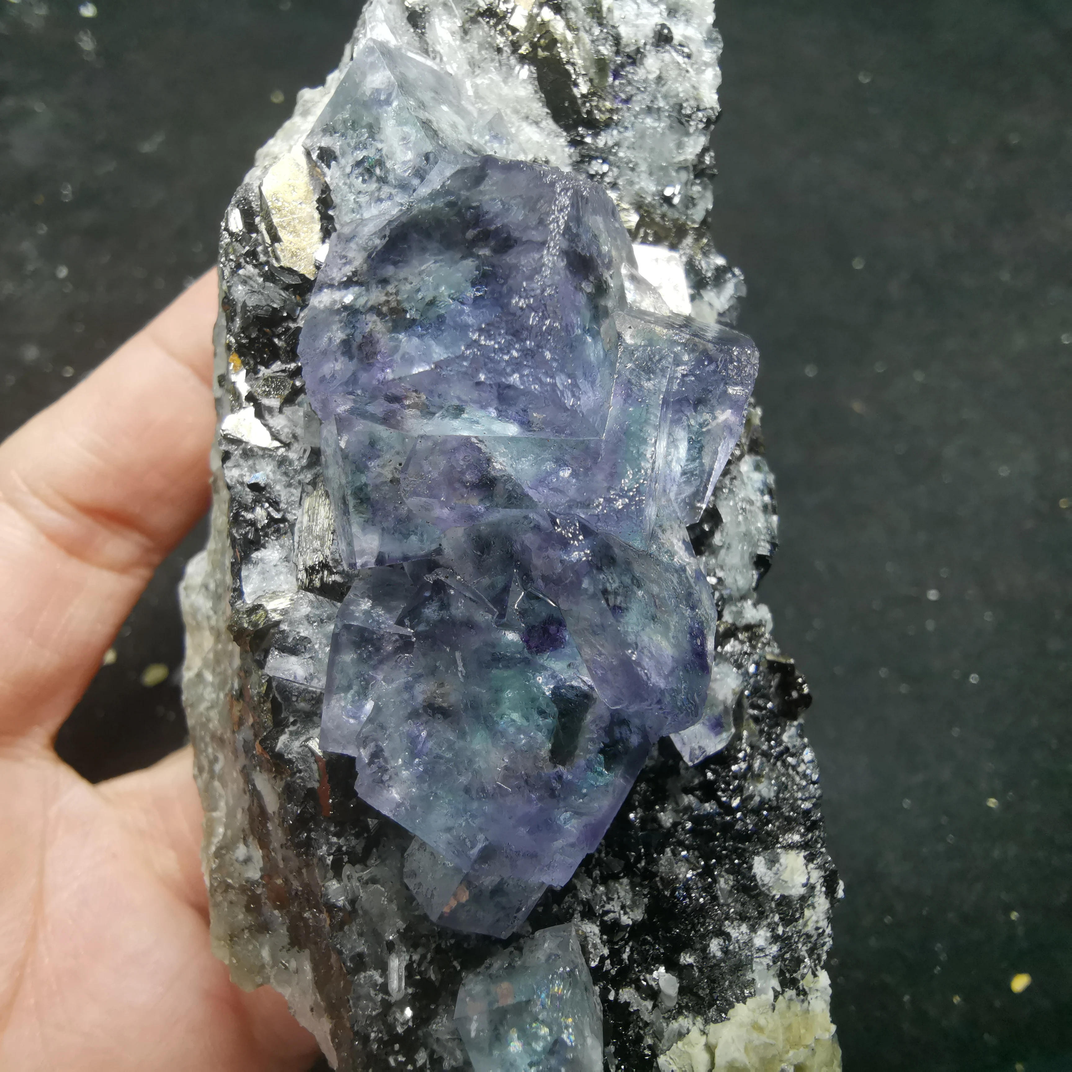 186gNatural rare purple fluorite brass wolframite associated mineral specimen stone and CRYSTAL HEALING CRYSTAL QUARTZ GEM