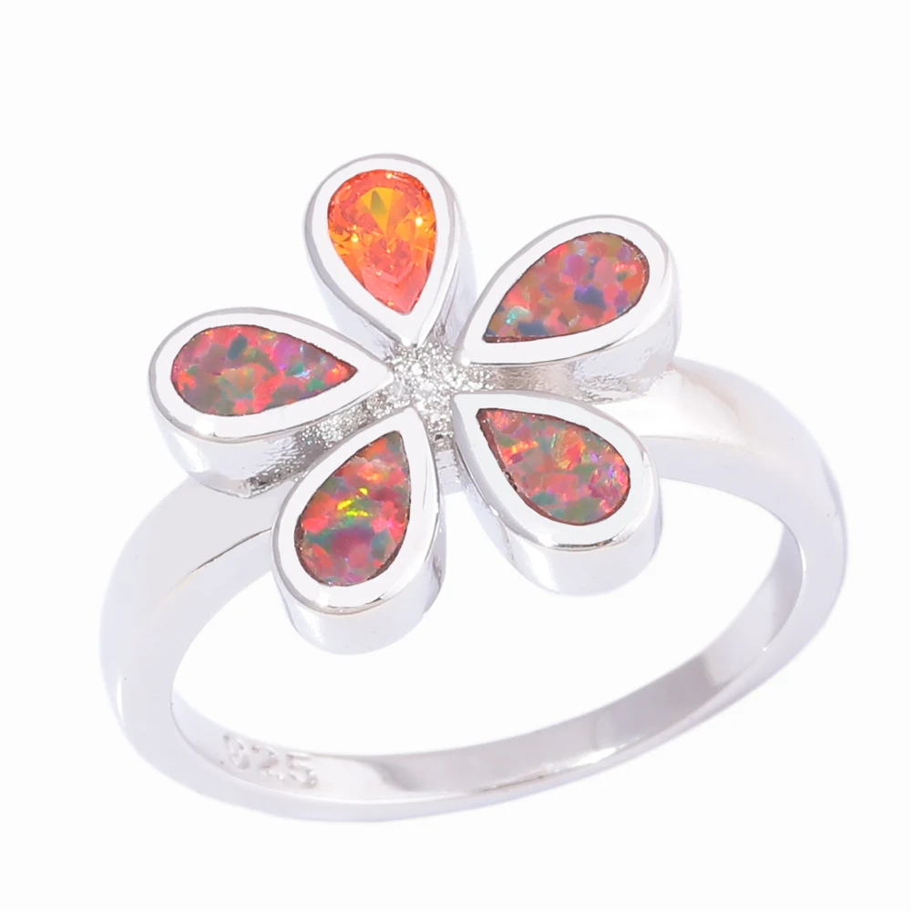 CiNily Created Orange Fire Opal Orange Stone Zircon Silver Plated Wholesale Hot Sell Women Jewelry Ring Size 6-9 OJ9621